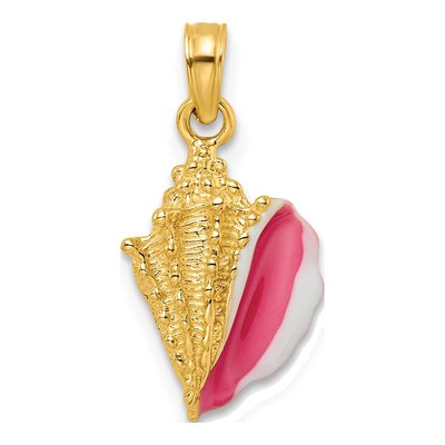 14K Yellow Gold Pink Enamel Conch Shell Pendant