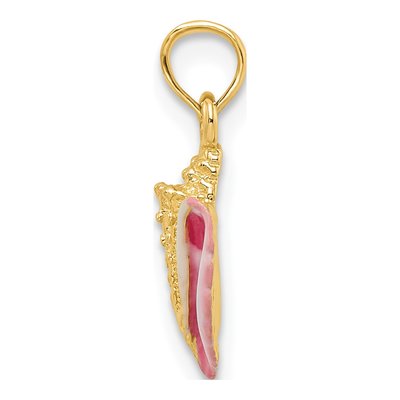 14K Yellow Gold Pink Enamel Conch Shell Pendant – view 3