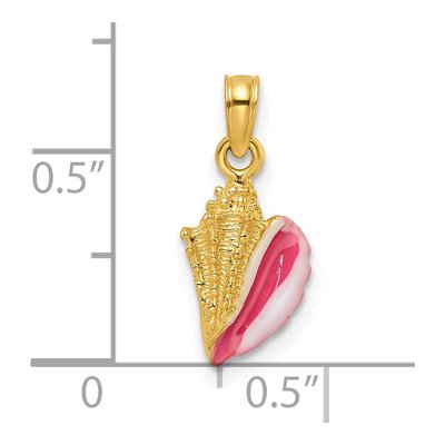 14K Yellow Gold Pink Enamel Conch Shell Pendant – view 4