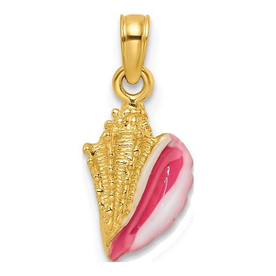 14K Yellow Gold Pink Enamel Conch Shell Pendant