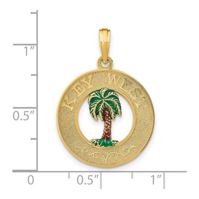 14K Yellow Gold Enameled Palm Tree Circle Charm – view 3
