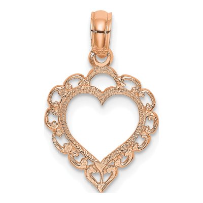 14K Rose Gold Lace Border Heart Pendant