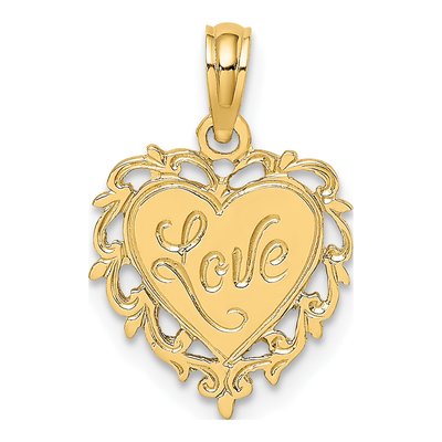 14K Yellow Gold LOVE Heart Pendant