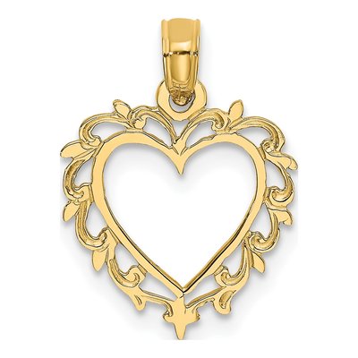 14K Yellow Gold Heart Lace Pendant