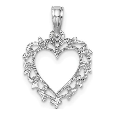 14K White Gold Heart Lace Border Pendant – view 5