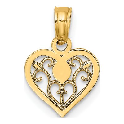 14K Yellow Gold Filigree Heart Pendant
