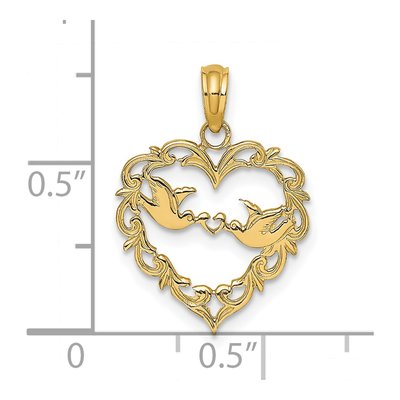 14K Yellow Gold Love Birds Heart Pendant – view 4