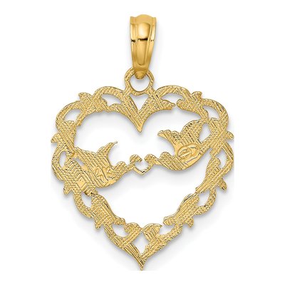 14K Yellow Gold Love Birds Heart Pendant – view 5