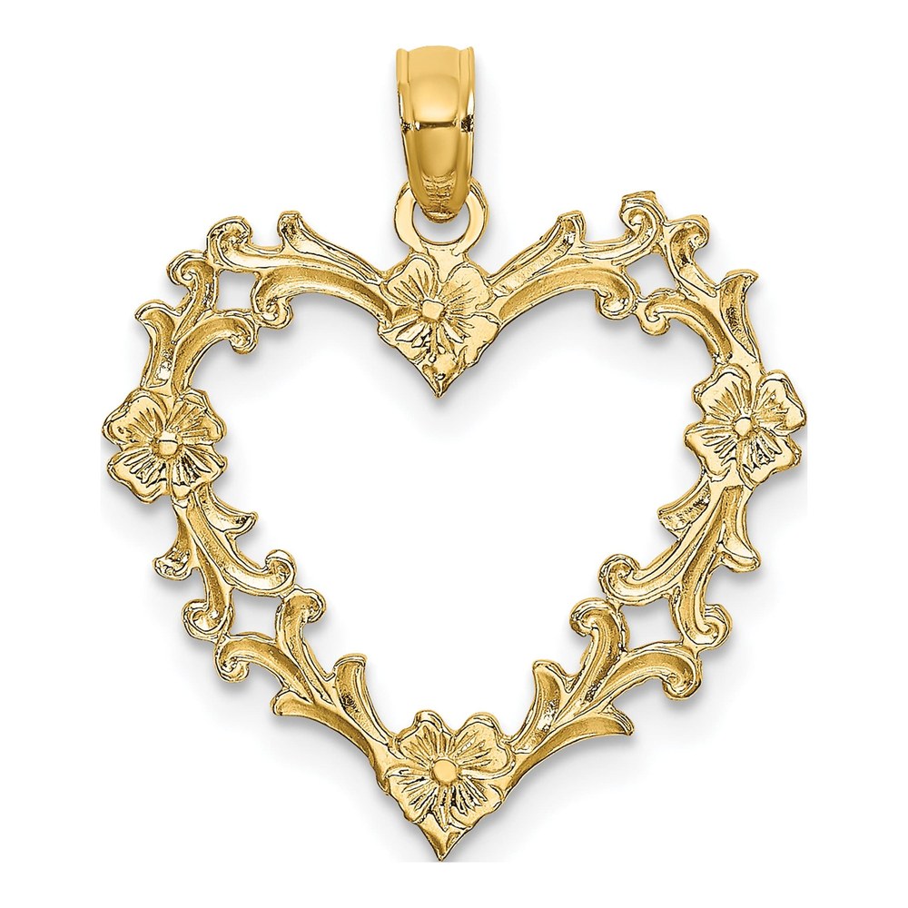 14K Yellow Gold Cut-Out Floral Heart Charm