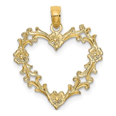 14K Yellow Gold Cut-Out Floral Heart Charm
