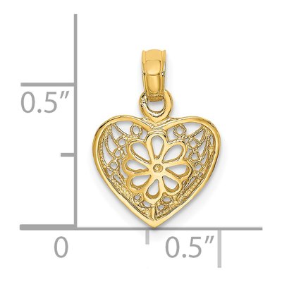 14K Yellow Gold Filigree Heart Flower Charm – view 4
