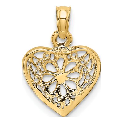 14K Yellow Gold Filigree Heart Flower Charm – view 5