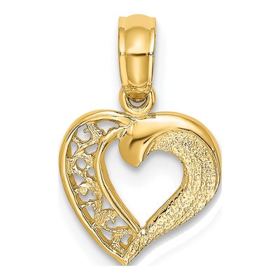 14K Yellow Gold Mini Filigree Heart Charm