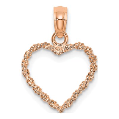 14K Rose Gold Rope Heart Pendant