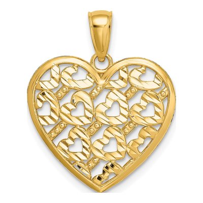 14K Yellow Gold Diamond-Cut Heart Pendant