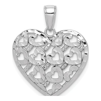 14K White Gold Diamond-Cut Heart Pendant