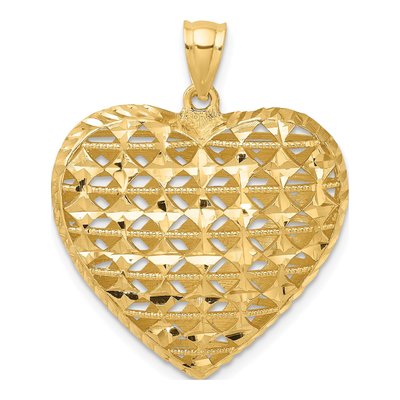 14K Yellow Gold 3-D Filigree Puffed Heart Pendant – view 5