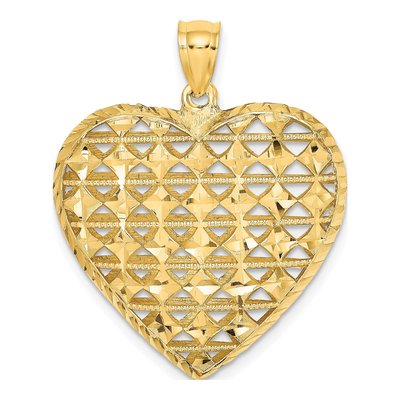 14K Yellow Gold 3-D Filigree Puffed Heart Pendant