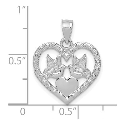 14K White Gold Doves Heart Pendant – view 4