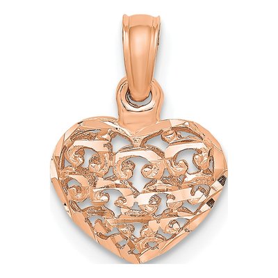 14K Rose Gold Mini Puffed Heart Charm