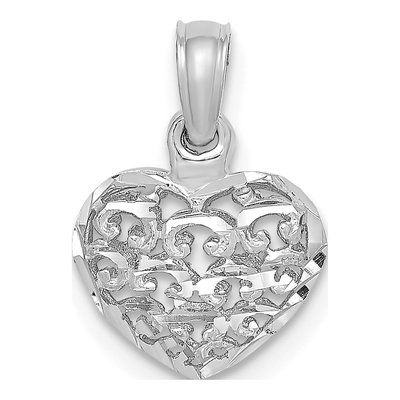 14K White Gold Mini Puffed Heart Charm