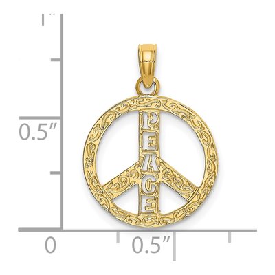 14K Yellow Gold Textured Peace Sign Charm – view 4