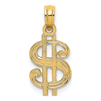 14K Yellow Gold Dollar Sign Pendant