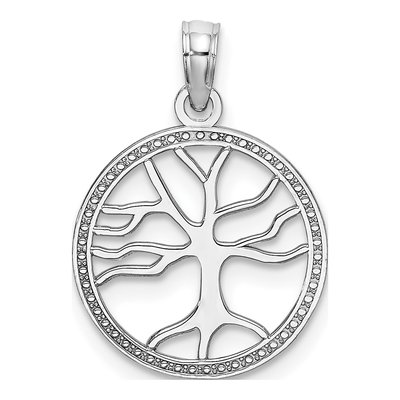 14K White Gold Tree of Life Round Frame Charm