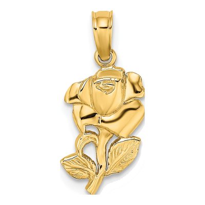 14K Yellow Gold Polished Rose Charm Pendant