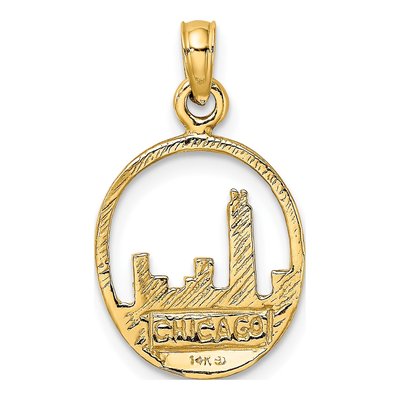 14K Yellow Gold Chicago Skyline Circle Charm – view 5