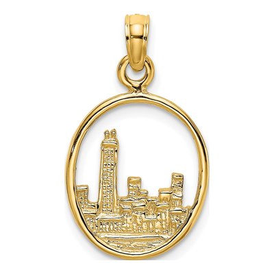 14K Yellow Gold Chicago Skyline Circle Charm