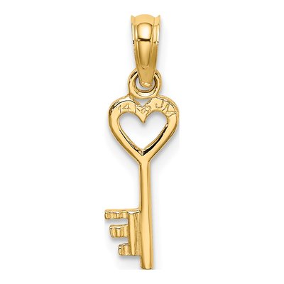14K Yellow Gold 3D Key Heart Pendant – view 4