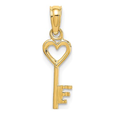 14K Yellow Gold 3D Key Heart Pendant