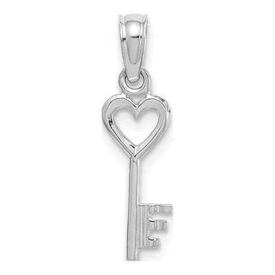 14K White Gold 3D Key Heart Pendant