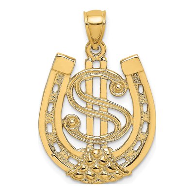14K Yellow Gold Dollar Sign Horseshoe Charm