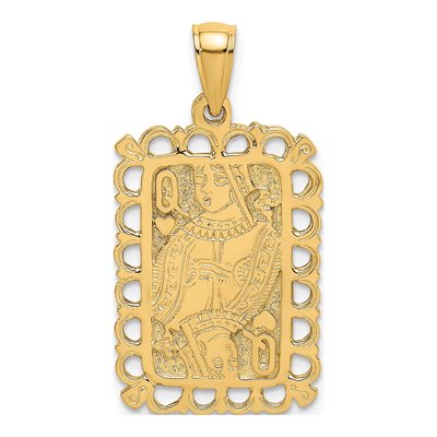 14K Yellow Gold Queen of Hearts Card Charm