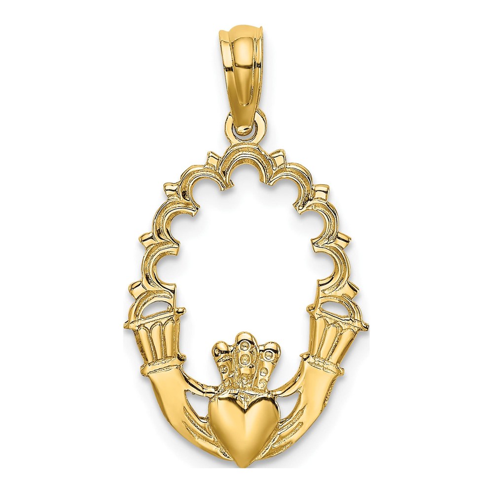 14K Yellow Gold Claddagh Oval Charm