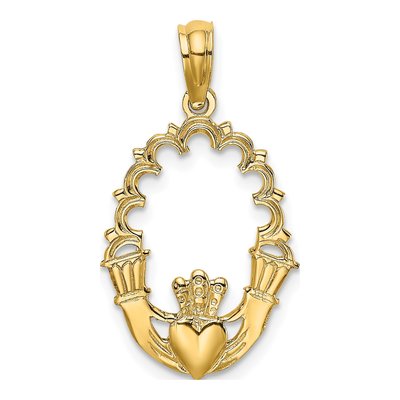 14K Yellow Gold Claddagh Oval Charm