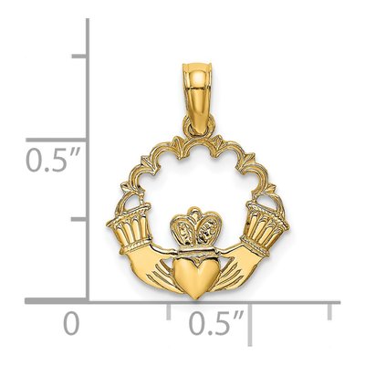 14K Yellow Gold Claddagh Scallop Circle Charm – view 4