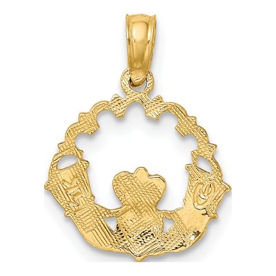 14K Yellow Gold Claddagh Scallop Circle Charm – view 5