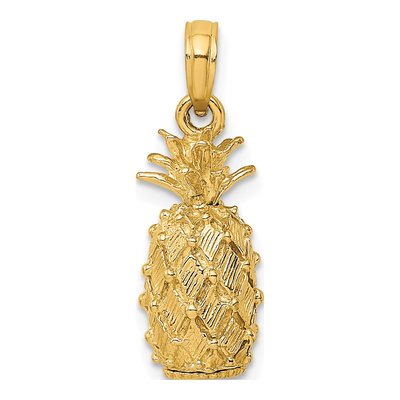 14K Yellow Gold 3D Pineapple Pendant