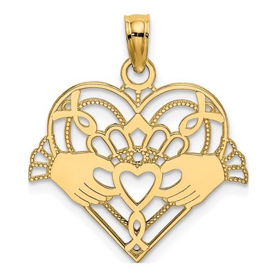 14K Yellow Gold Claddagh Heart Pendant