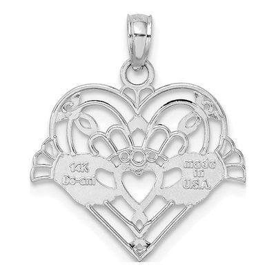 14K White Gold Claddagh Heart Pendant – view 5