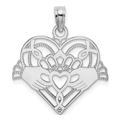 14K White Gold Claddagh Heart Pendant