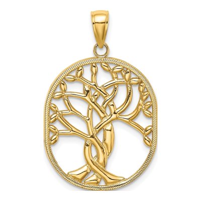 14K Yellow Gold Tree of Life Oval Frame Pendant