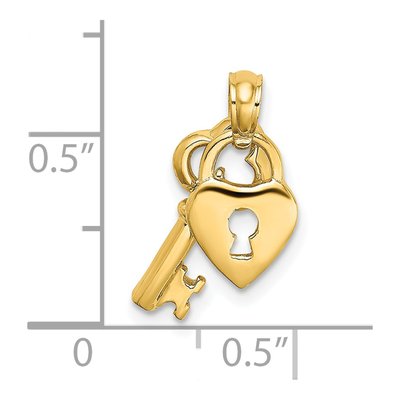 14K Yellow Gold Heart Lock Key Pendant – view 4