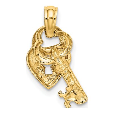 14K Yellow Gold Heart Lock Key Pendant – view 5
