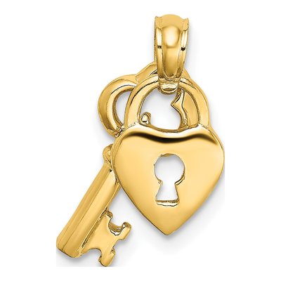 14K Yellow Gold Heart Lock Key Pendant