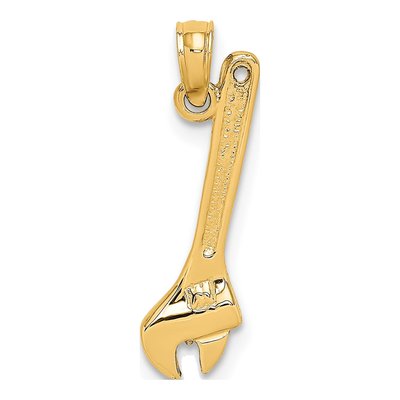 14K Yellow Gold 3D Wrench Pendant