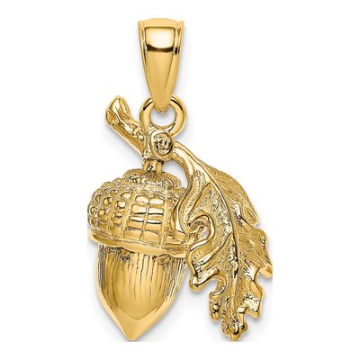 14K Yellow Gold 3D Acorn Pendant
